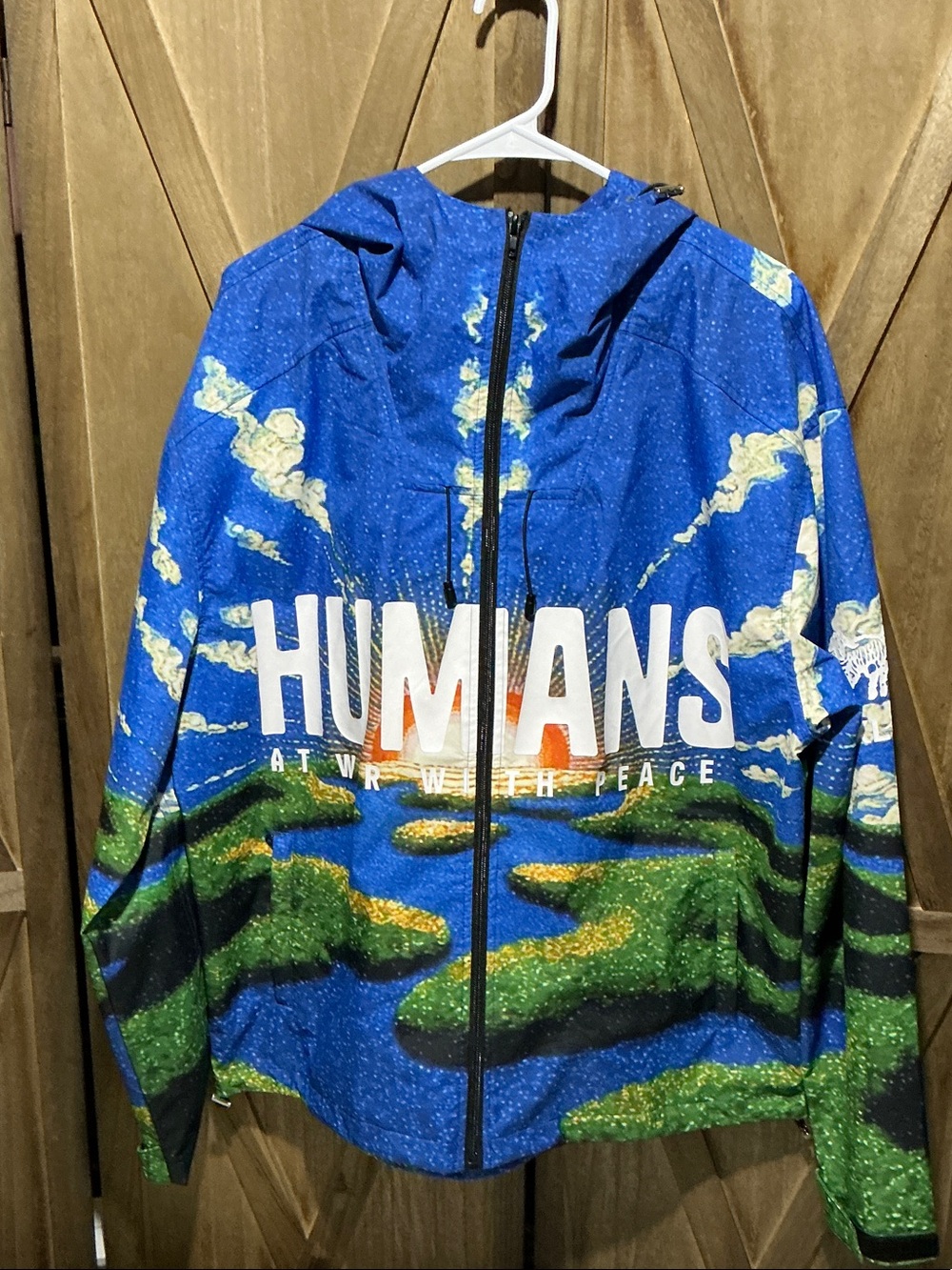 NWOT Humans At War With Peace Pixelated Paradise Rain Breaker